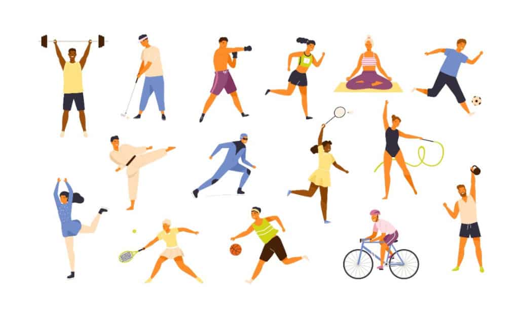 Illustration of various male and female athletes in different sports.