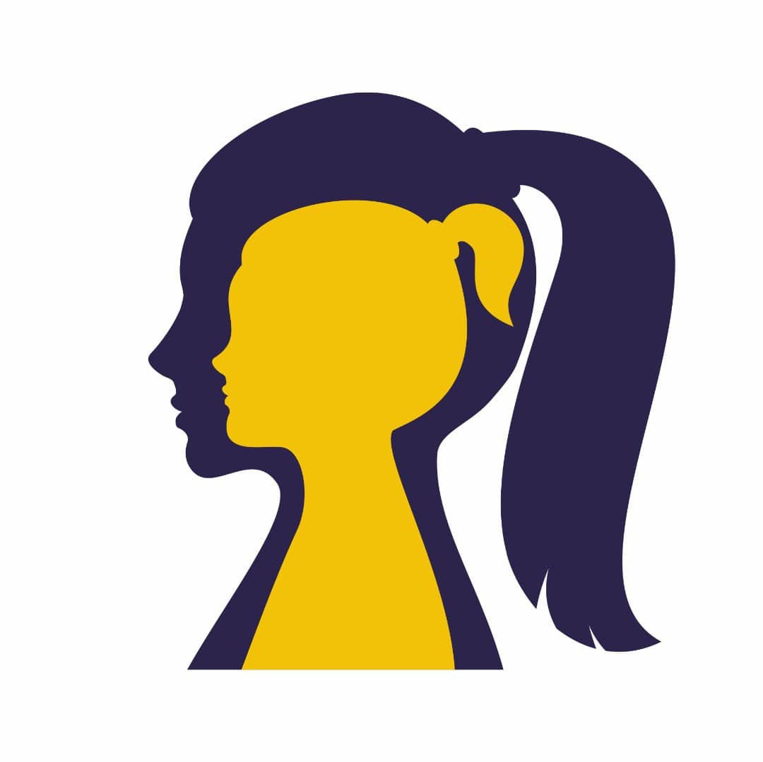 Silhouette of a young girl inside the silhouette of an adult woman.